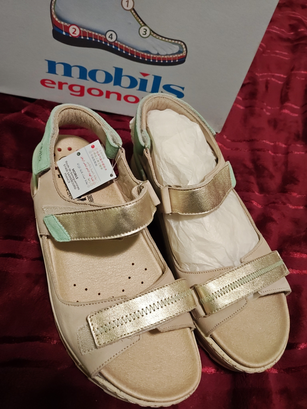 Mephisto Mobils Women's Gold Sandals with Mint Accents 40